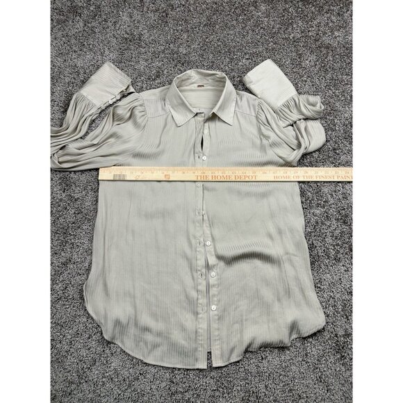 Free People Pleated Puff Sleeve Blouse Beige Sheer Button Down Romantic Feminine - Picture 5 of 7